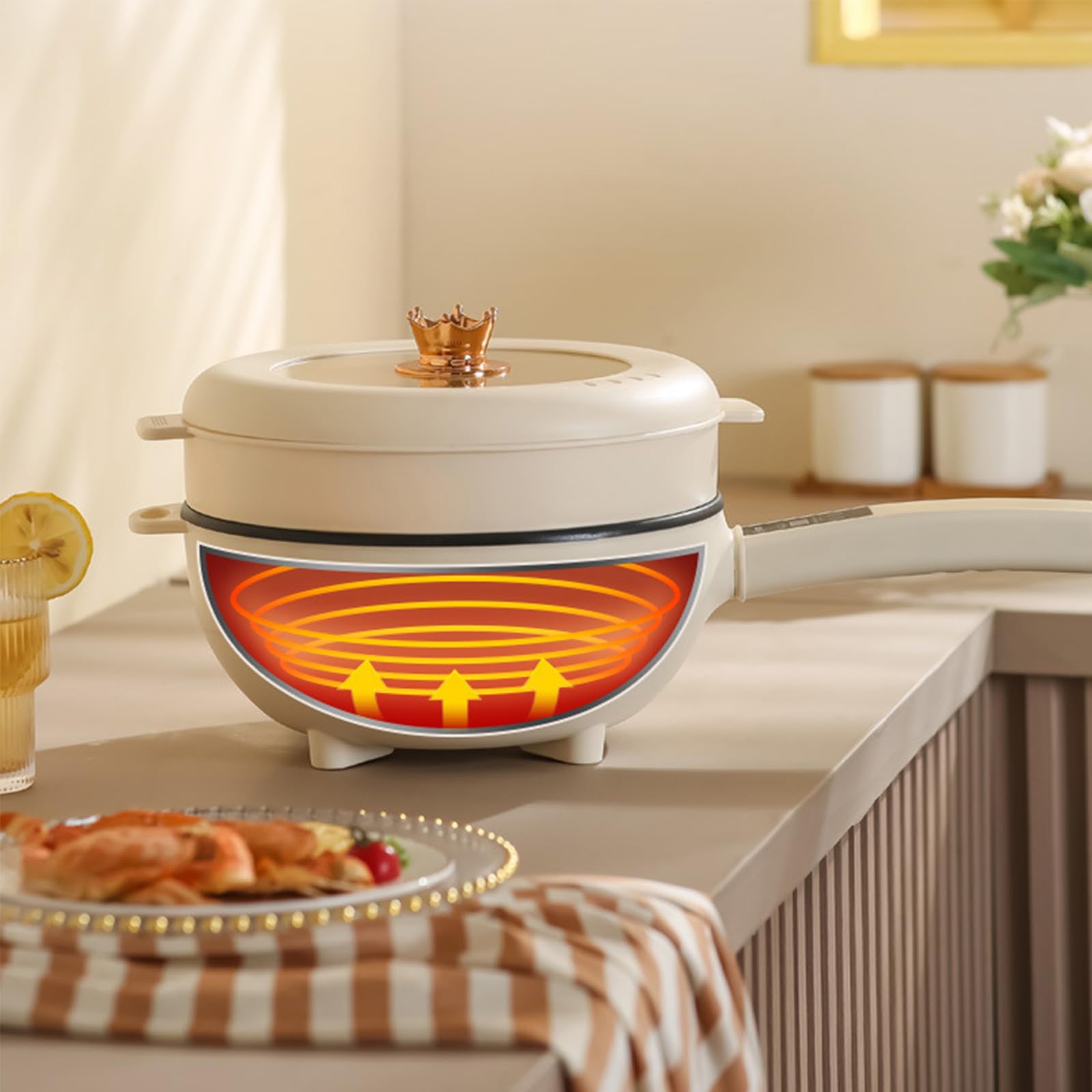 przenośny, inteligentny, wielofunkcyjny, elektryczny garnek do gotowania 220 V z nieprzywierającą powłoką i regulacją temperatury