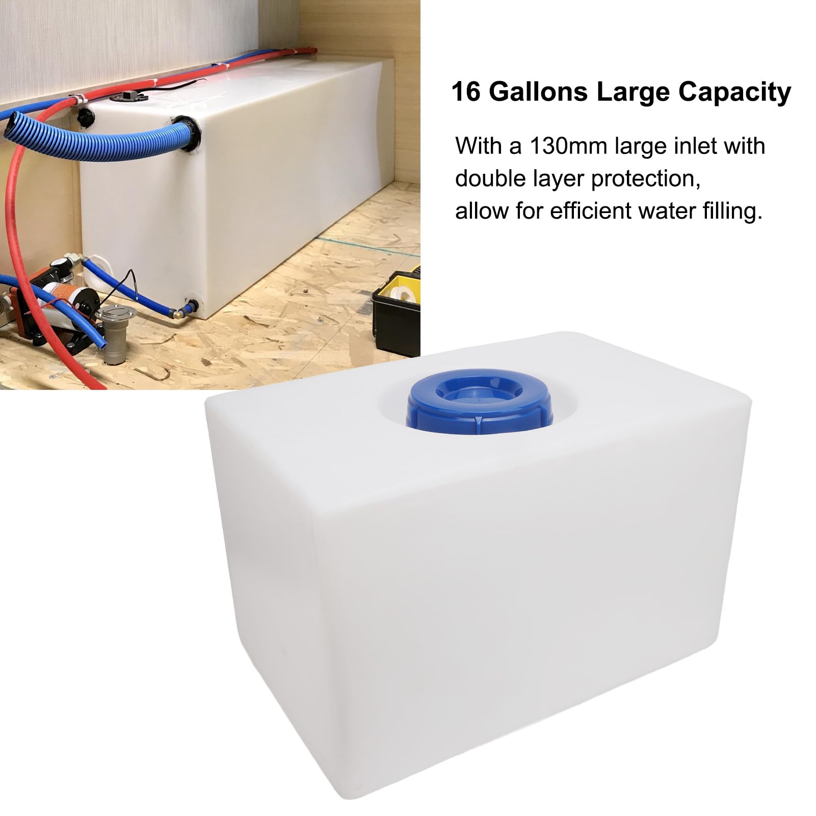 Yctze Serbatoio Acqua 16 Galloni per Camper, Roulotte e Travel Trailer | Contenitore per lo stoccaggio dell\'acqua in LLDPE a prova di perdite per camper, diportisti e proprietari di yacht, 21,3 x