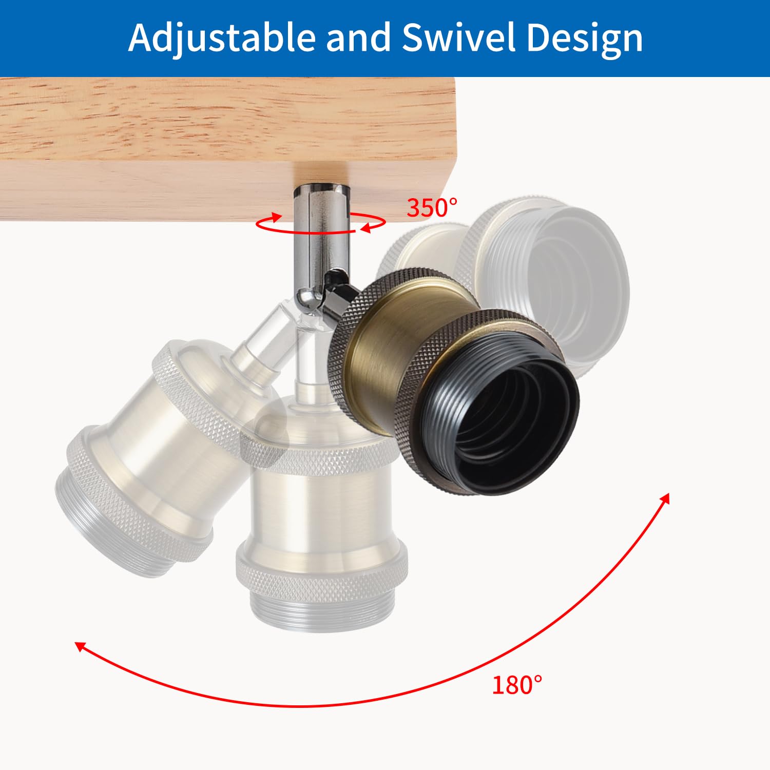 ANWIO Lámpara de Techo Retro, 3 Vías, Luces de Techo para Dormitorio, Cocina y Sala con Bases E27, Ajustable, Bronce, 40W, 1080 Lumen, LED, Blanco