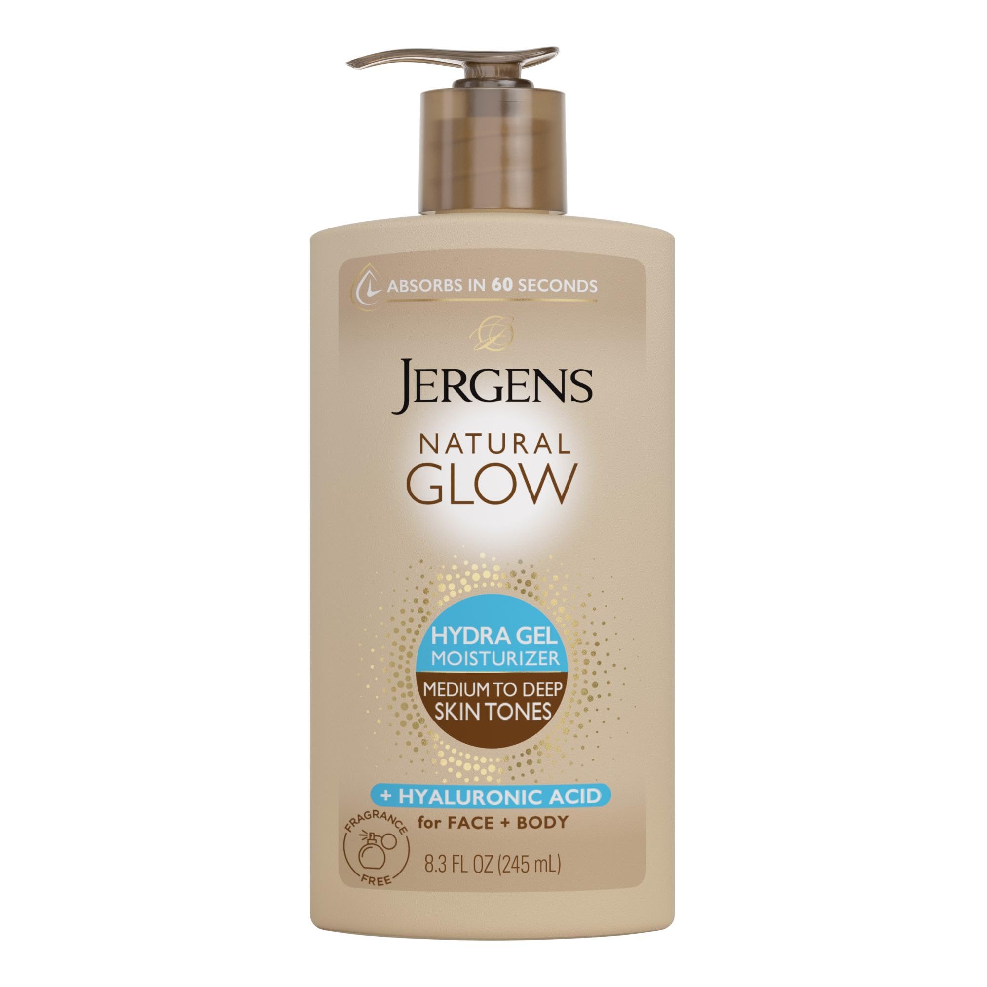 Jergens Natural Glow Hydra Gel Moisturizer, Hyaluronic Acid Tanning Lotion, Hydrating Tanning Gel, Fragrance-Free Self Tanner, 8.3 Fl Oz