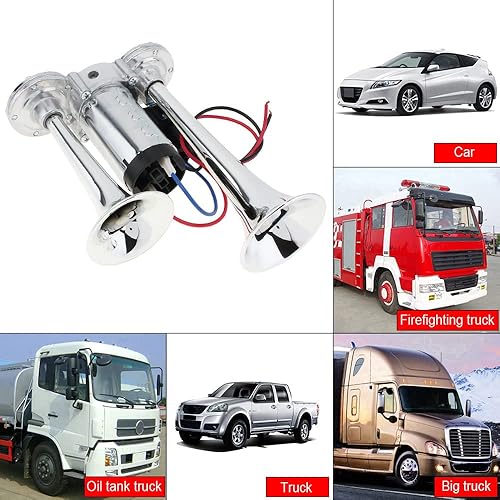 Miniatura 8 de Bocina de aire de 12V para camión, kit de bocina eléctrica súper fuerte de 600DB con doble trompeta y compresor para coches, camiones, trenes y