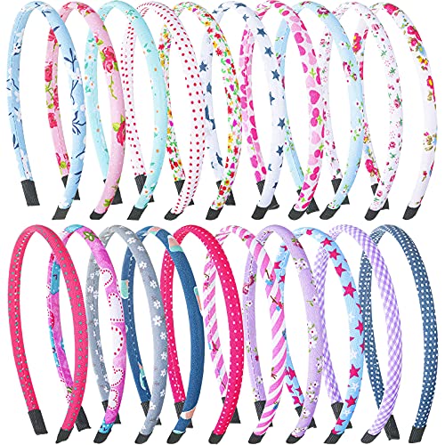20 Pieces Girls Headbands Satin Craft Headbands Thin Plain Headband 1cm DIY Headband Colorful Satin Coverd Hair Accessories for Kids Toddler Girls