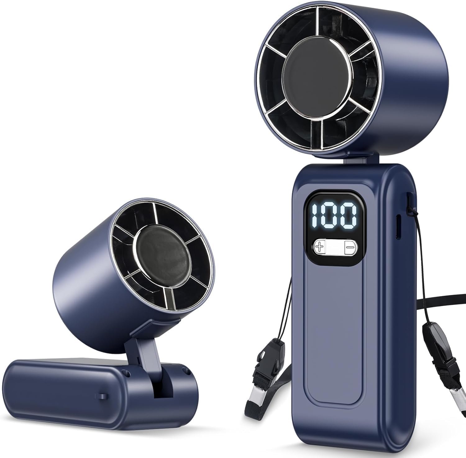 Ventilador de Mano Potente, Ventilador Portátil con Pantalla LED – 16000 RPM, Batería 5000mAh Hasta 15h, 5 Velocidades + Control Continuo 0-100%, 3 en 1, Plegable para Viaje Oficina Playa