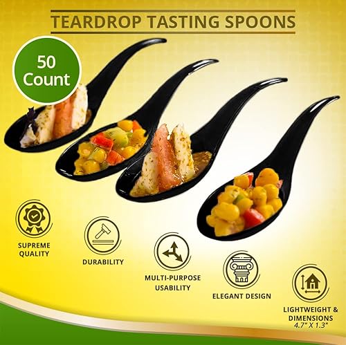 Vista 18 de Oasis Creations Cucharas de degustación de lágrimas, 50 cucharas desechables de plástico blanco para aperitivos y postres