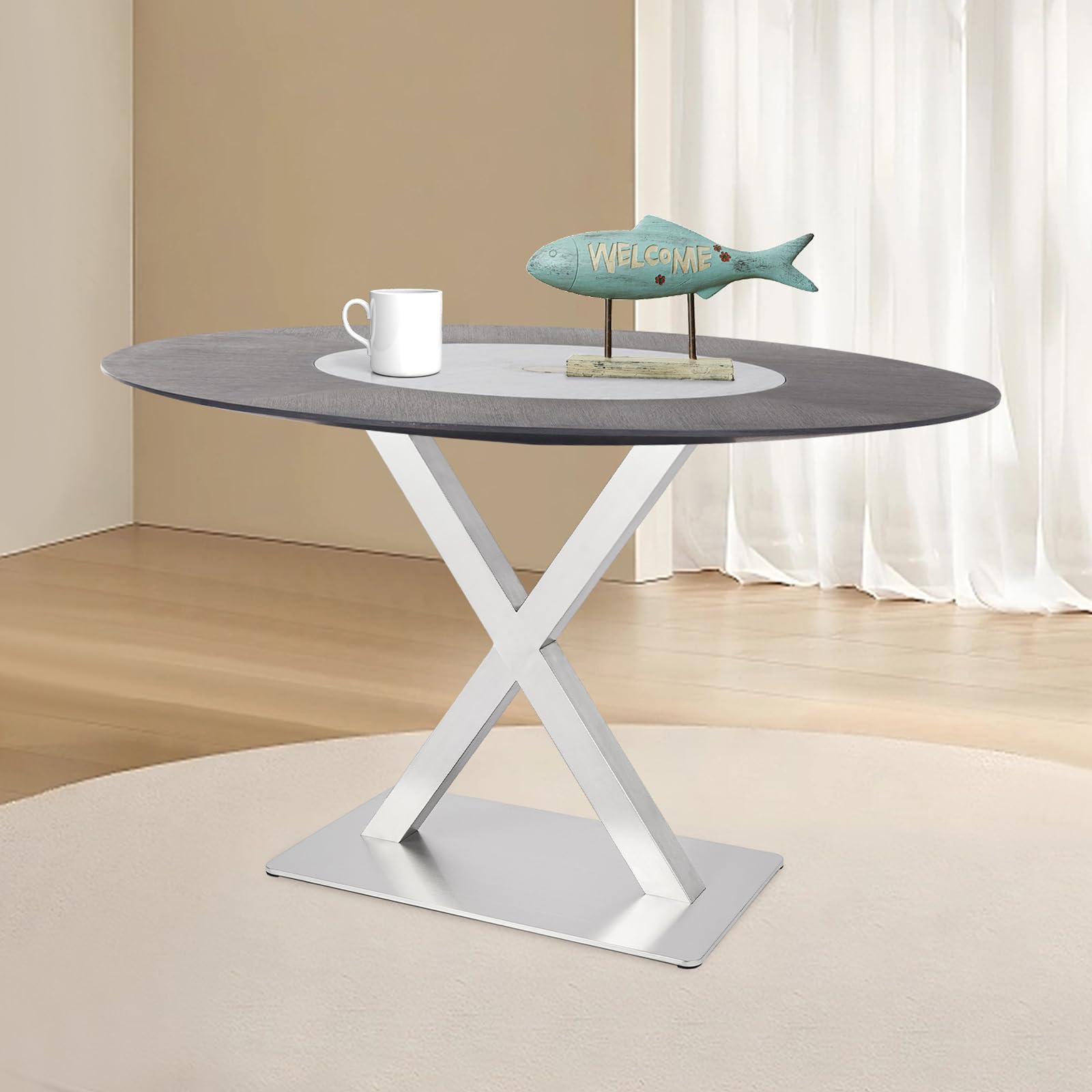 Tischuntergestell,X Tischbeine Edelstahl Gebürstet Modell Tischkufen Tisch Gestell Tischgestell Metall Doppeltischfuß Set Schwerlast Design Silber 72cm