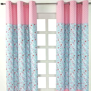 HOMESCAPES Bird and Flowers Eyelet Curtains 100% Cotton Red, Pink & Blue Childrens Curtains For Kids Bedroom Unlined One Pair - 137cm (54") Wide x 182cm (72") Drop