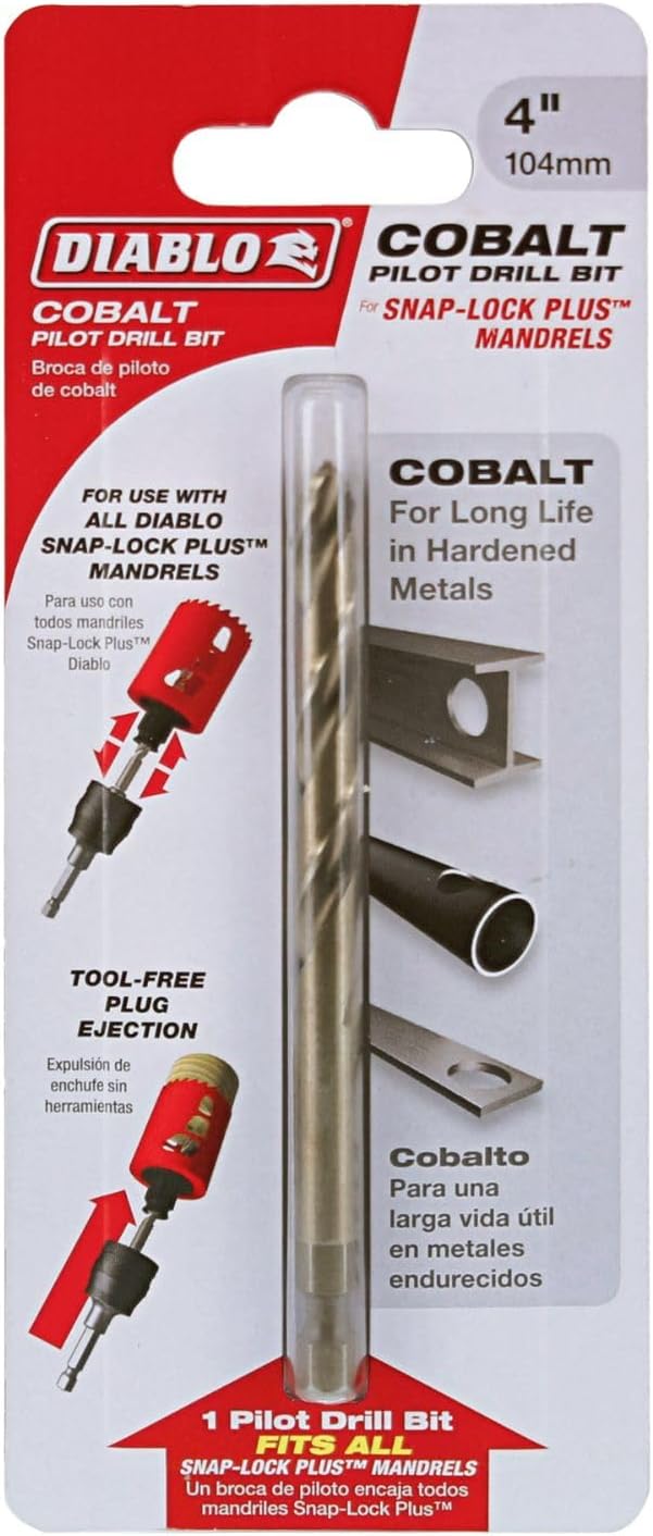 Diablo Cobalt Pilot Drill Bit for Hardened Metals - 9/32" Diameter, 1/4 in. Hex, 4" Length - DHS4BITCB