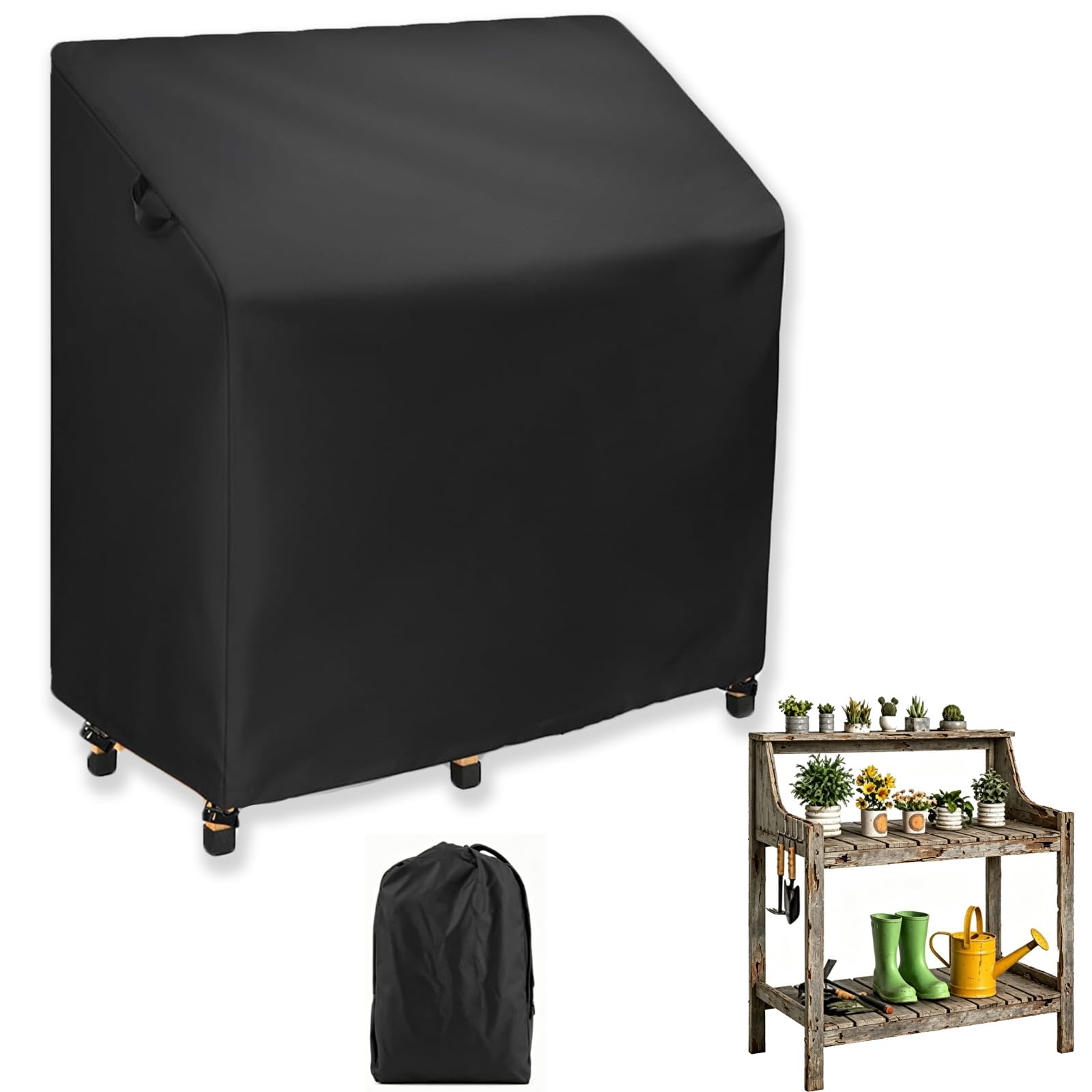 Crysterris Black Potting Table Covers Waterproof,420D Oxford Garden Workbench Protection With Drawstring,Outdoor Greenhouse Potting Bench Protective With Locks Planting Germination (Size:420d：115*51*122Cm,Color:black)