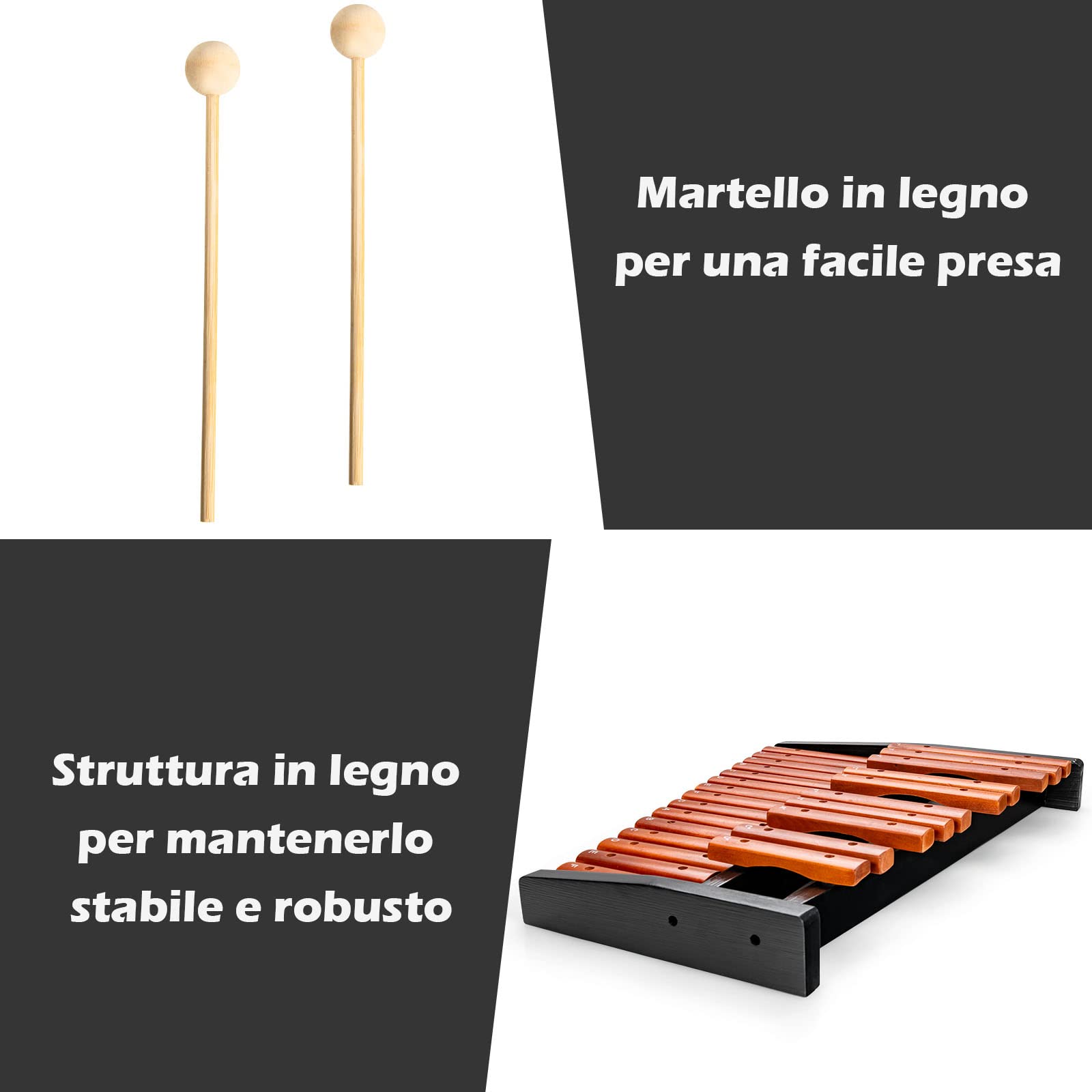 COSTWAY Xilofono con 25 Note, Glockenspiel in Legno, con 2 Mazzuole e Borsa, Strumento a Percussione di Legno, Ideale per Principianti e Bambini, 42 x 57 x 6 cm