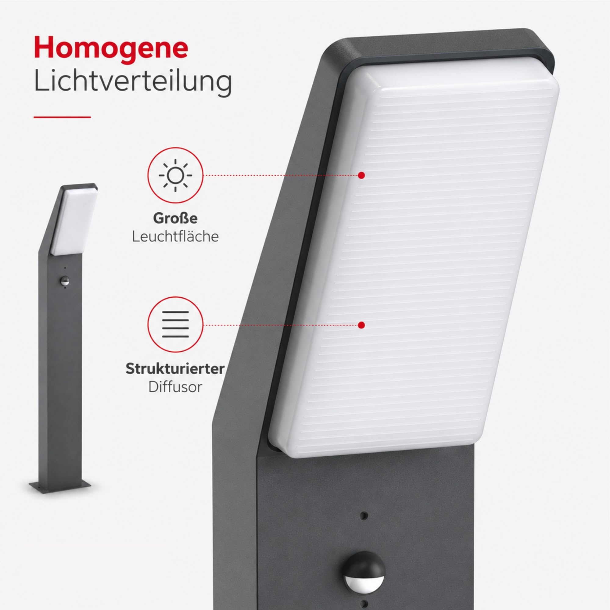 Maxkomfort EVA Wegeleuchte LED Anthrazit mit Bewegungsmelder - 12W Warmweiß IP65 Wetterfest 230V Aluminium Sensor Pollerleuchte & Standleuchte für Außen Garten Terrasse & Einfahrt