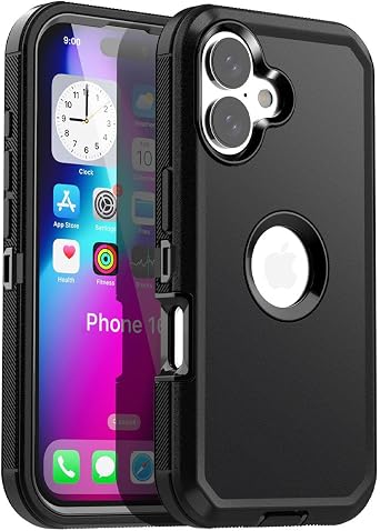 AICase for iPhone 16 Case,Heavy Duty Drop Protection Full Body Rugged Shockproof/Drop Proof/Dust Proof Military Protective Tough Durable Cell Phone Cover for Men Women for iPhone 16 6.1"_3 Black