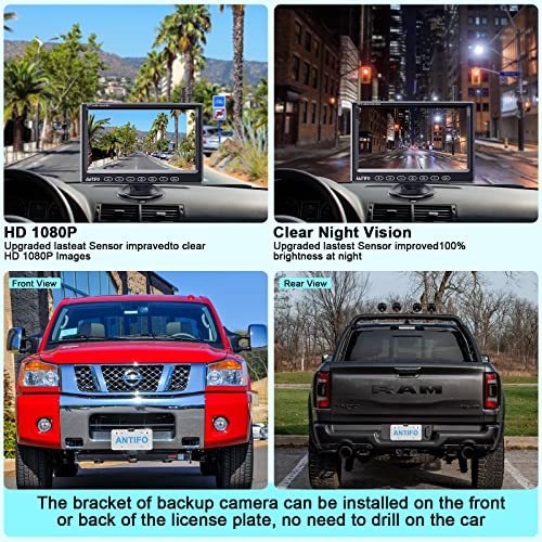 Image of Wireless Backup Camera for Truck Car : 7-Inch Touch Key Monitor Plug and Play No Delay No Dropped Frames Clear Brightness Rear View Camera 2 Channel Reverse Camera DIY Parking Lines AMTIFO A19