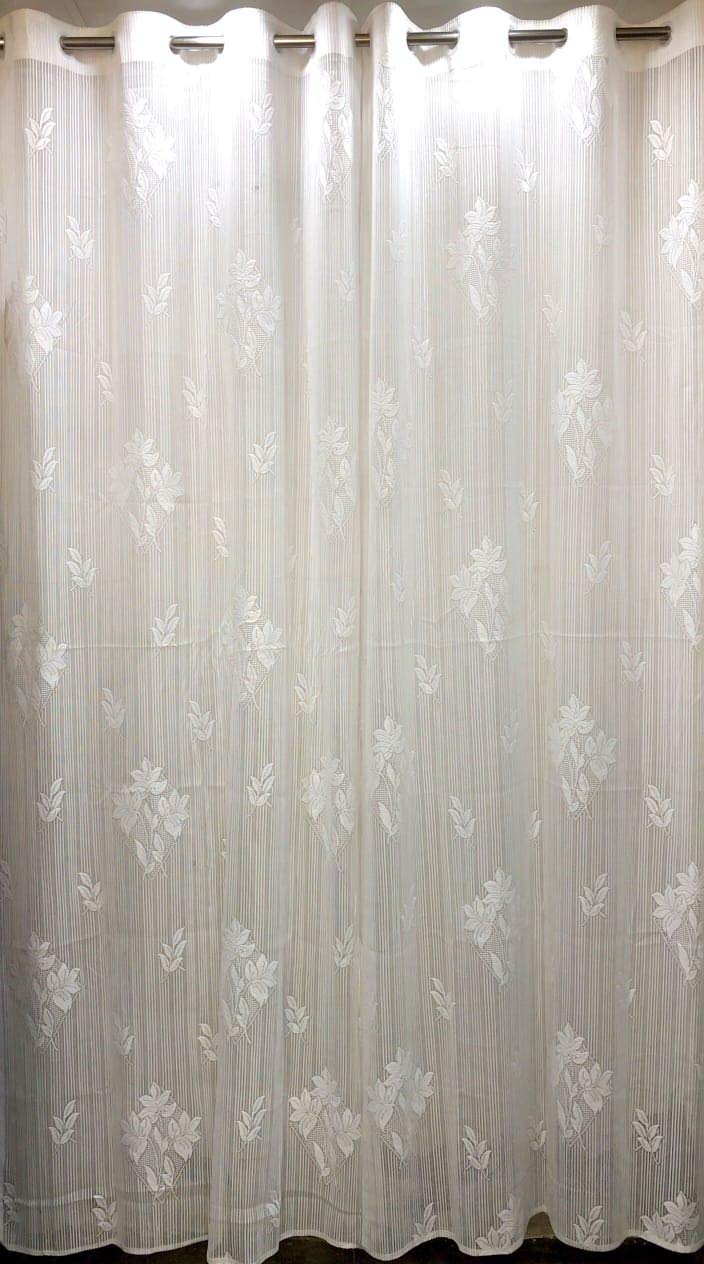 SB INDIA Floral Design Tissue Net Fabric Cloth for Curtain Making Chair Cover Sofa Panel Sheer Curtain Fabric Net Transparent Unstitched Fabric Material (White, 1 Meter)-image-21