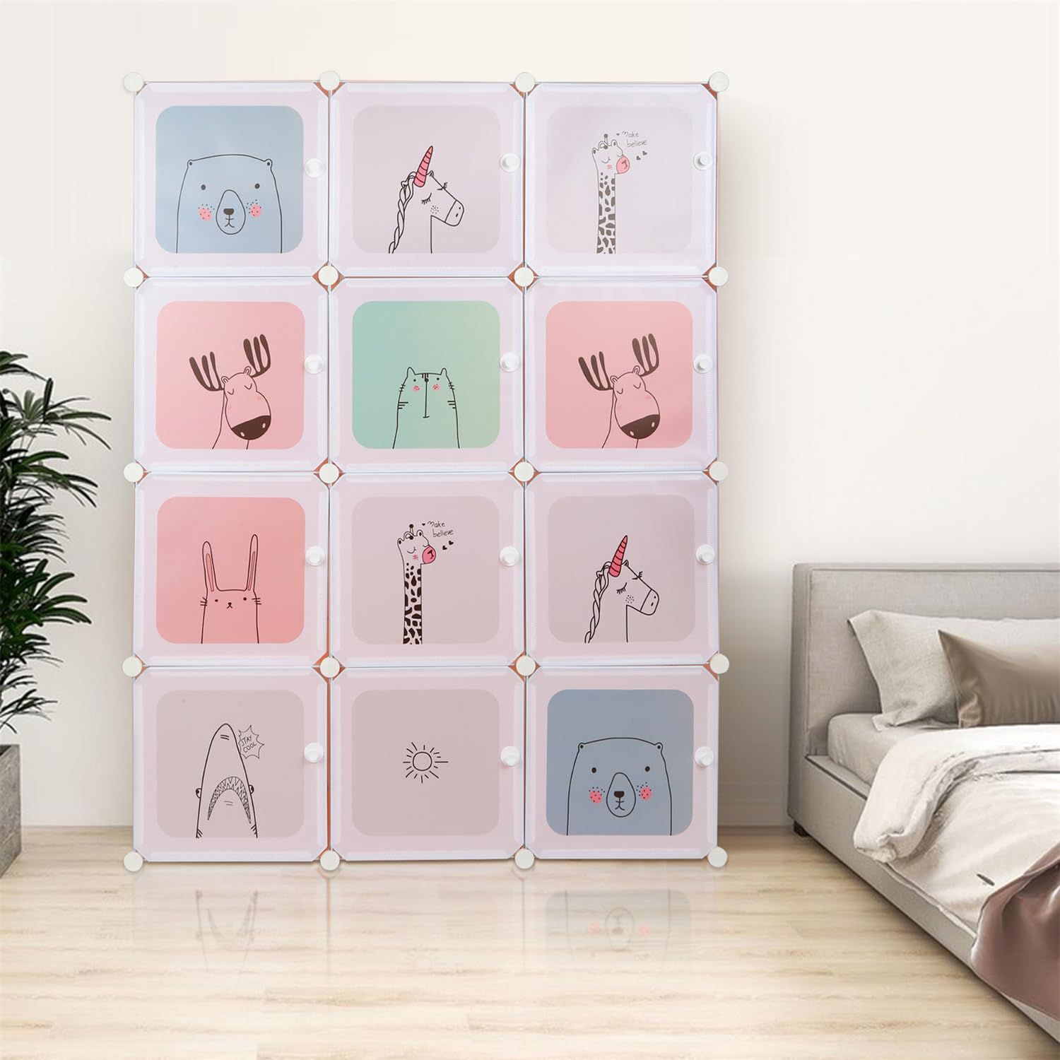 homewell Armoire De Rangement Enfant 12 Cubes, Meuble De Rangement avec Portes, Armoire Enfant pour Jouets, Vêtements, Chaussures