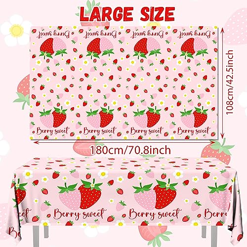 Image of Strawberry Tablecloths Birthday Decorations, Plastic Berry Sweet Table Covers for Strawberry Party Decoration Berry Sweet Baby Shower Party Supplies