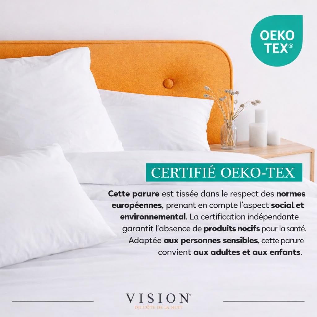 Vision - Parure de lit Adèle -100% Coton - Beige - Set de Housse de Couette 200x200 cm avec 2 taies d'oreiller pour lit 2 Personnes - Fibres Naturelles - Certifié Oeko-Tex