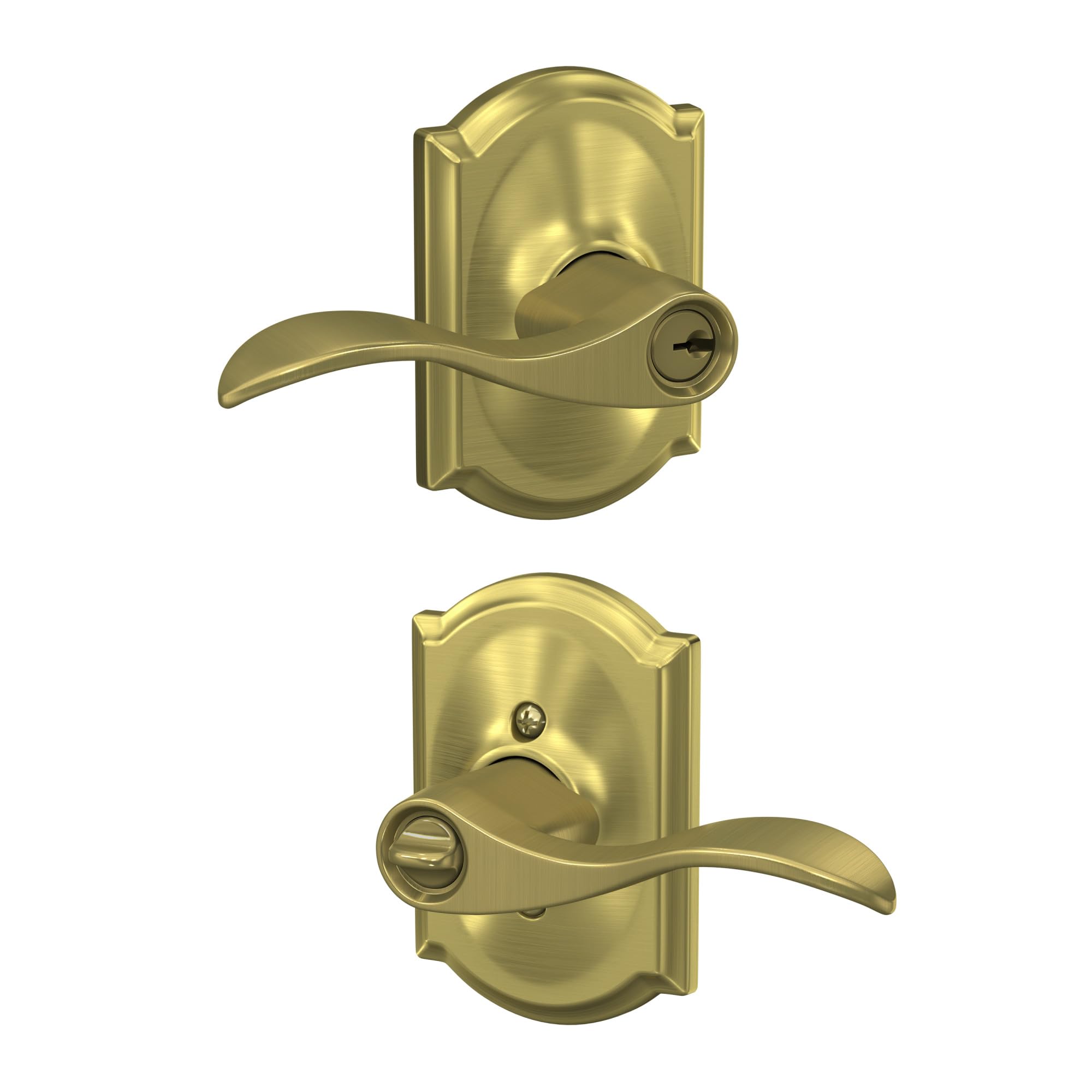 Schlage Accent Keyed Entry Door Handle, Reversible, Satin Brass