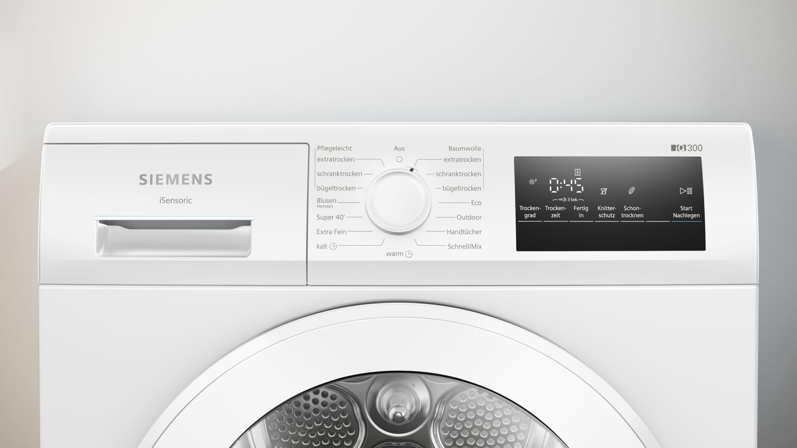 Siemens WT45HVA4, iQ300, Wärmepumpen-Trockner, 8 kg, autoDry, super40-Programm, 63 dB, Touch LED-Display, softDry, Outdoor-Programm, easyClean-Filter, Kindersicherung, Weiß