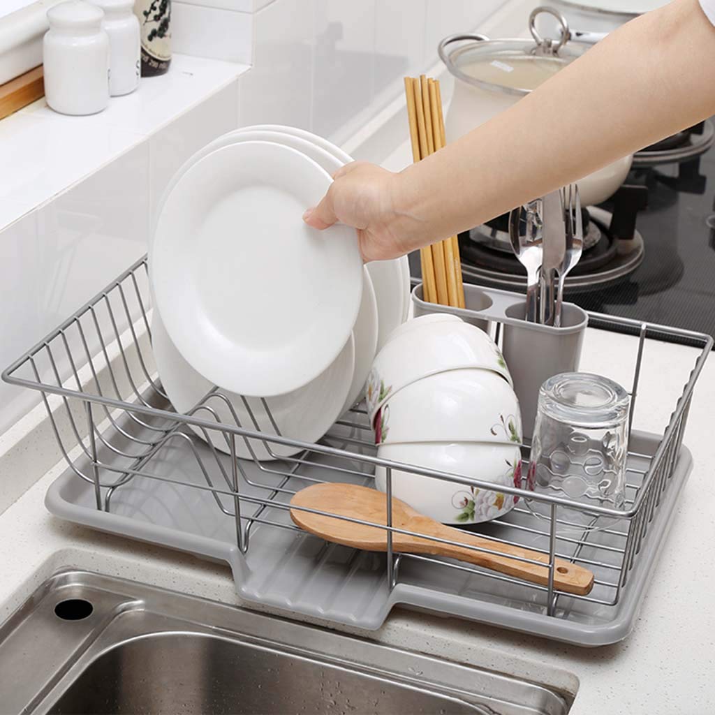 Abtropfgestell aus Edelstahl 304 Edelstahl Abtropfgestell Rack Küche Lagerregal Ablauf Wäscheständer Besteckschränke Grau 48 cm × 30 cm × 11 cm