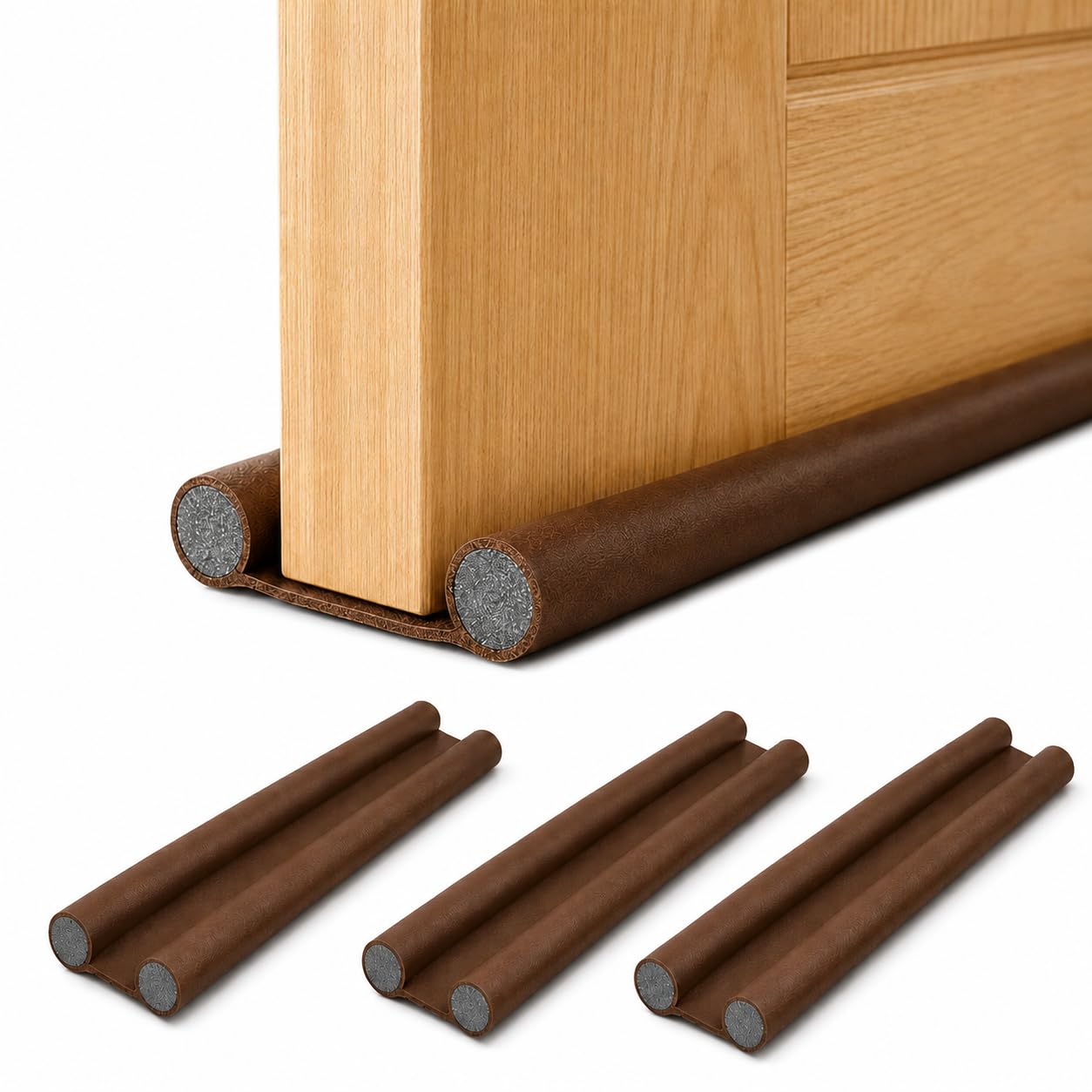 Door Gap Filler, 39 Inch PVC Bottom Seal Strip, Pack of 3 | Brown double-sided tube, trim-to-fit, washable reusable, helps reduce dust insects light, bedroom kitchen office balcony use-picture-11