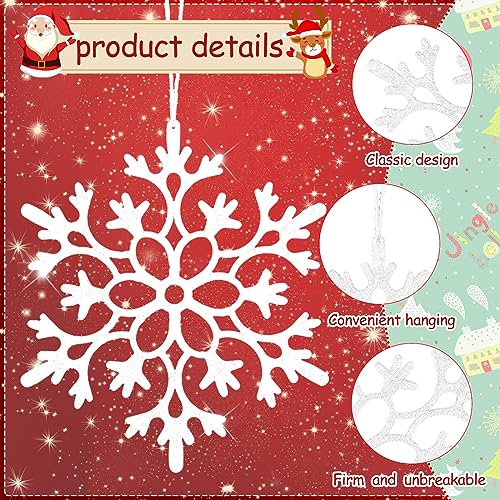 Copos de nieve de Navidad grandes, pack de 24 adornos de plástico colgantes con purpurina 4
