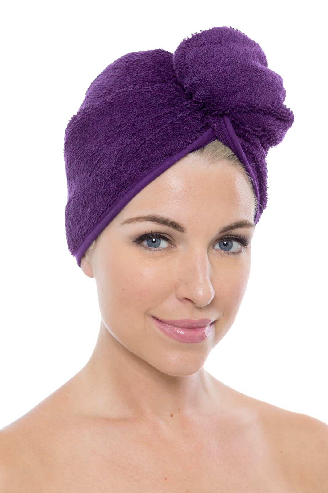 TexereSilk Women's Rayon and Cotton Terry Hair Towel - Quick Dry, Absorbent and Lightweight Hair Wrap Towel with Loop and Twist Closure (Tya, Purple,