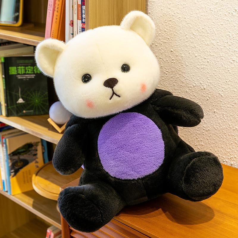 Image of Y U COLLECTION Plush Bear in Black Cat Hoodie Costume, 40 cm, Soft Stuffed Animal Toy, Purple and Black
