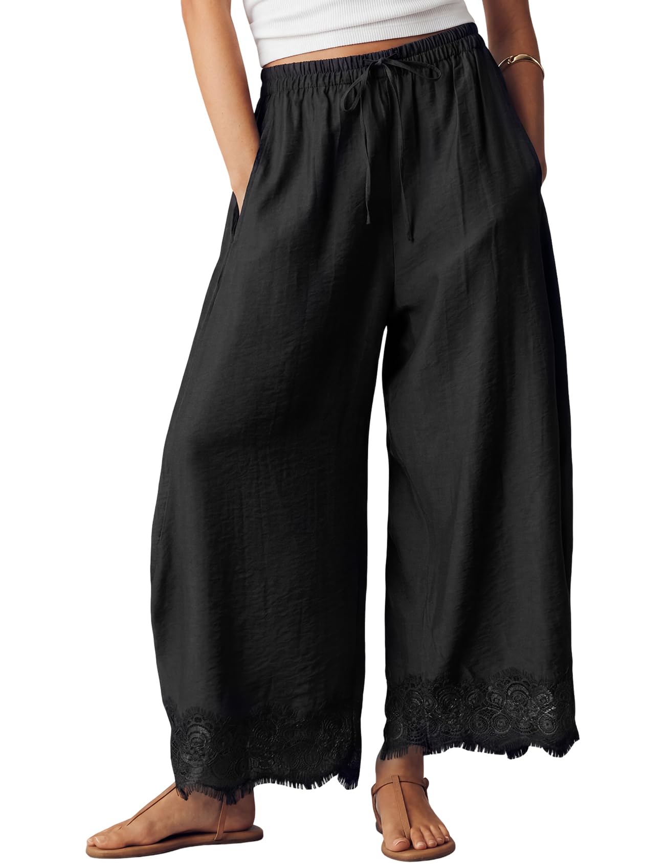 Photo 1 of Wyeysyt Women's Wide Leg Lace Trim Pants