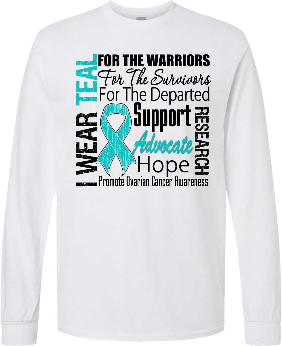 inktastic Ovarian Cancer I Wear Teal Ribbon Tribute Adult Long Sleeve T-Shirt