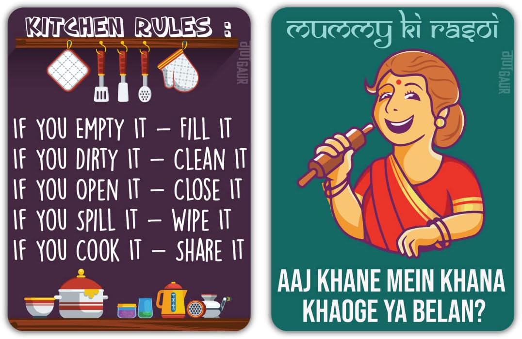 Kitchen Rules & Mummy Ki Rasoi Quirky Quoted Kitchen Fridge Magnet- Combo of 2 Fridge Magnets