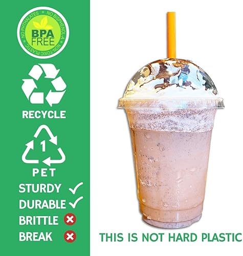 Miniatura 3 de Vasos de plástico transparente de 12 onzas con tapas de cúpula, 100 juegos de tazas desechables para fiestas para café helado, bebidas frías,