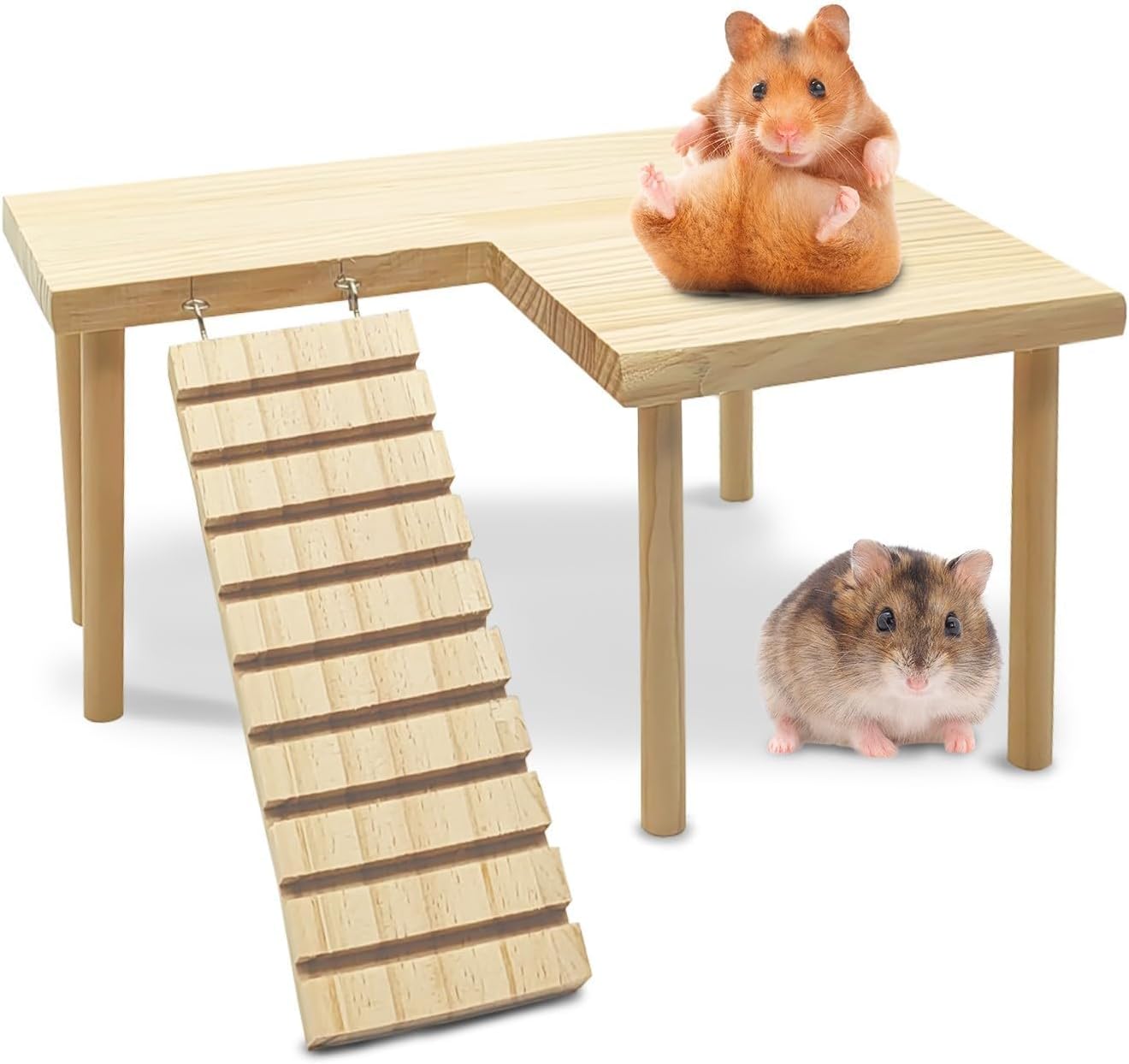 kathson Wooden Hamster Platform with Legs Natural Small Animal Standing Platform Climbing Ladder Guinea Pig Cage Toys for Syrian Rat Golden Bear Chinchilla (Rectangle)