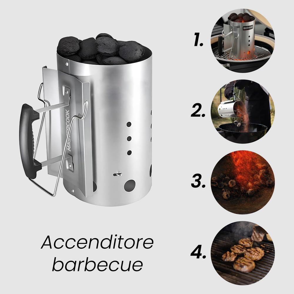 Brigros MasterCook Cheminère Barbecue Aluminium Allume Charbon Bois 19 cm 30 cm 1,5 kg