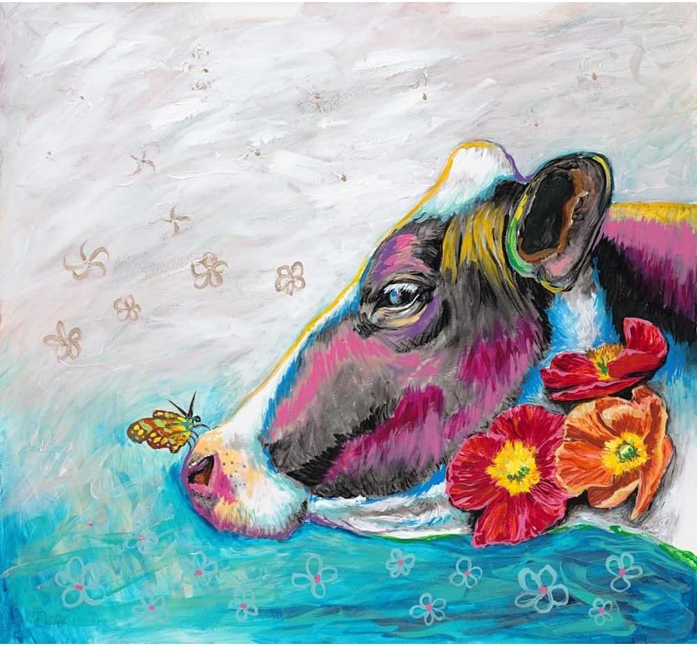 ArtDirect Whimsical Cow Unframed Art Print Giclee Poster by Walela R. - Ready for Framing with Customization Sizes 9x8, 12x11, 17x16, 26x24, 39x36, and 52x48 Inches
