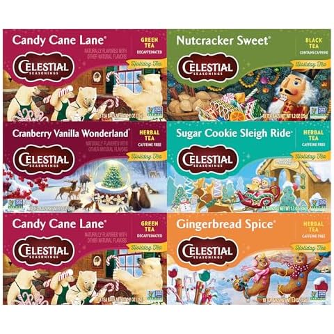 Celestial Seasonings Holiday Tea Sampler Herbal Variety Pack, Caffeine Free, 18 Tea Bags Box (Pack of 6) Cover