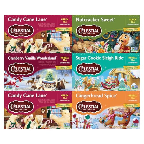 Image of Celestial Seasonings Holiday Tea Sampler Herbal Variety Pack, Caffeine Free, 18 Tea Bags Box (Pack of 6)