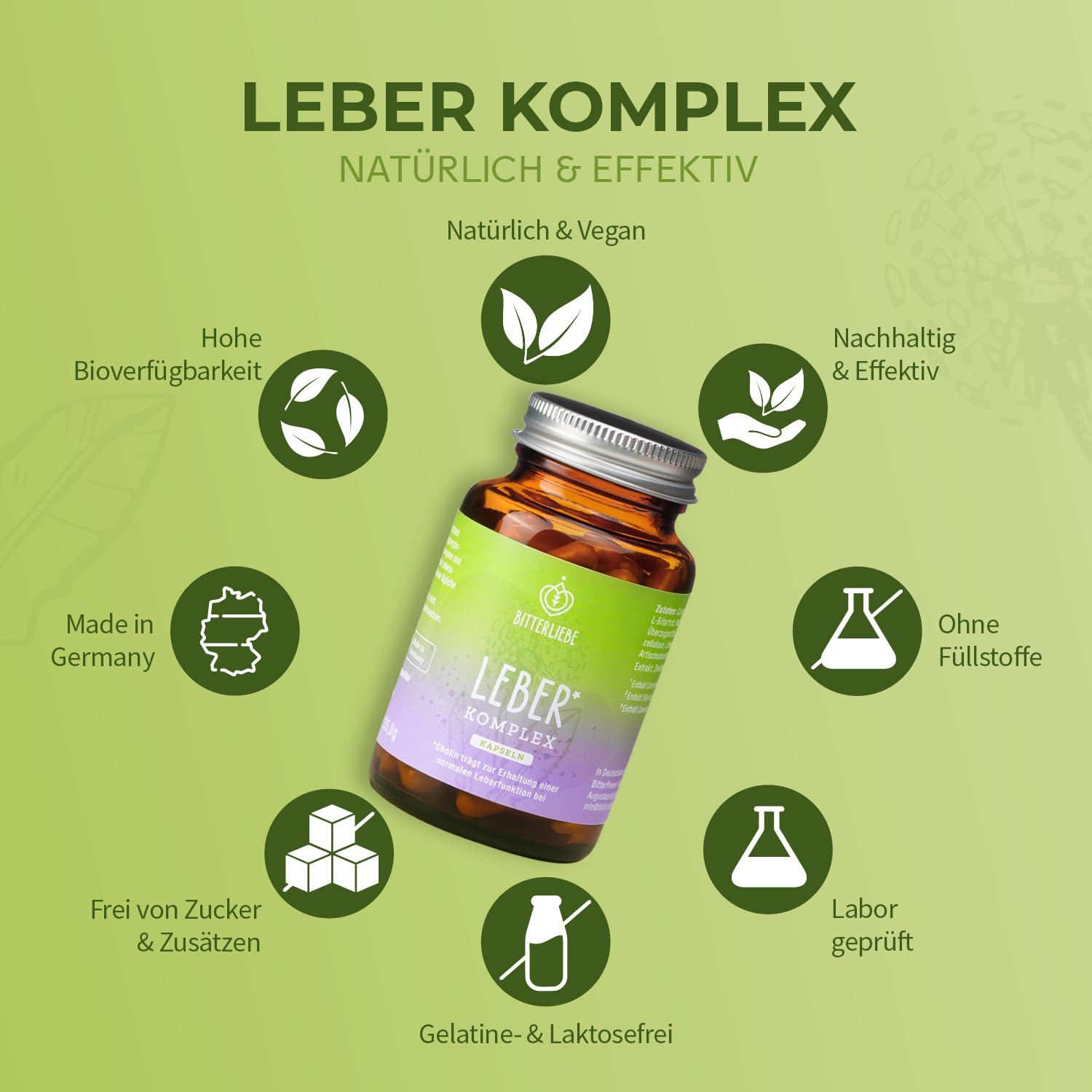 BitteLiebe - Leber Komplex mit Artischocke, Löwenzahn, Mariendistel und Cholin - Leber Kur hochdosiert mit Silymarin - entgiften Testsieger, vegan & Made in Germany (1)