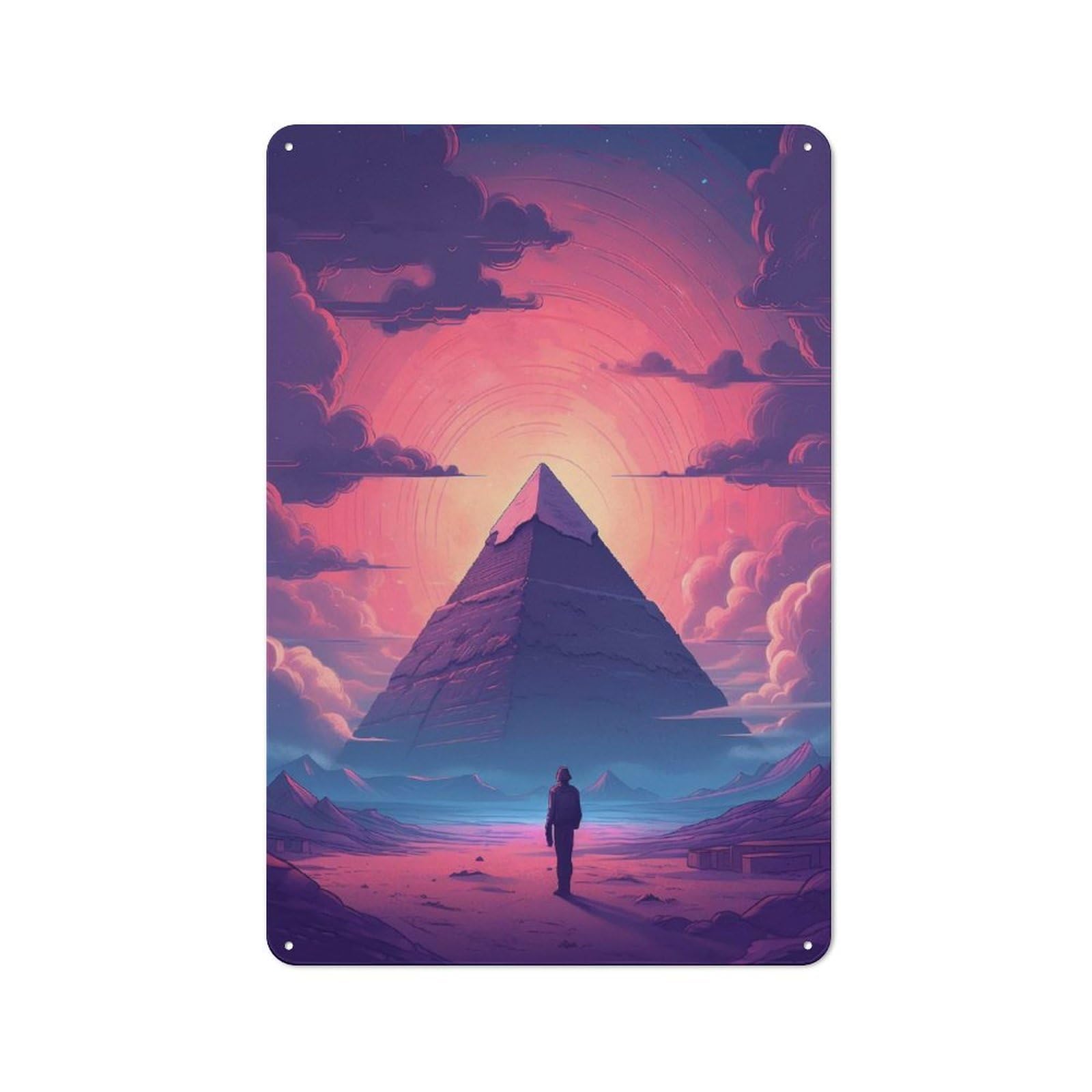 Pyramids Egypt Warehouse Style Metal Wall Decor 30x20cm, Metal Wall Sign for Workspace, Cafe, Hallway Or Garage