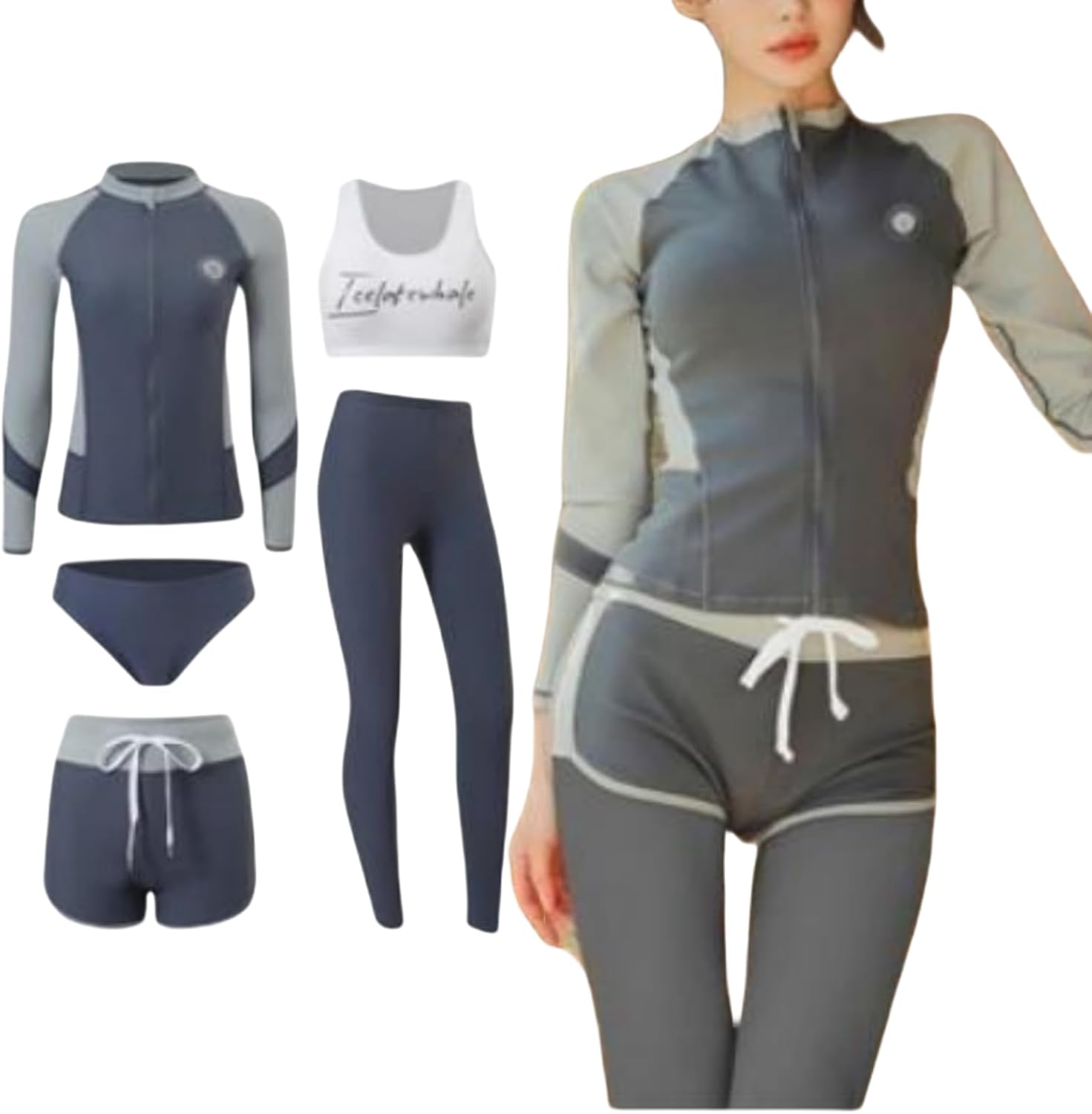 5pcs Bodysuit Set for Diving Swimming - Quick-Drying, Sun-Protective, Warm, and Stylish Full Body Wetsuits Men Women