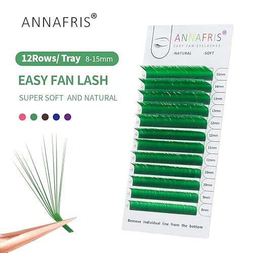 Miniatura 4 de Extensión de pestañas de colores, Easy Fan púrpura, 0.07, rizo D, 0.315-0.591 in, volumen mixto, pestañas postizas individuales con color (Easy Fan