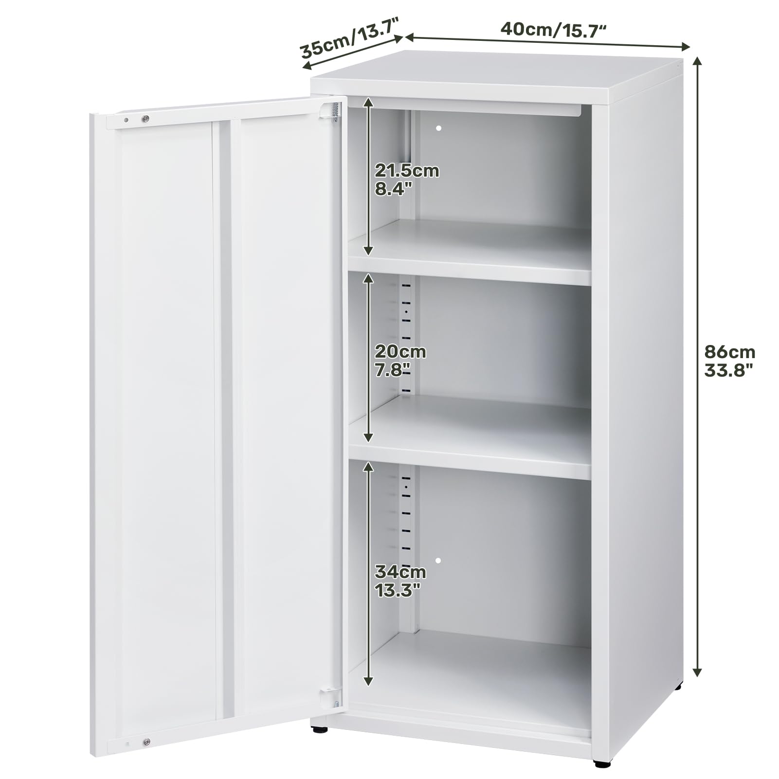 HollyHOME Archivador Cierre magnéticoagnético de Metal de una Puerta, Armario de Almacenamiento de Oficina, archivadores con 2 estantes Ajustables para el hogar,Blanco