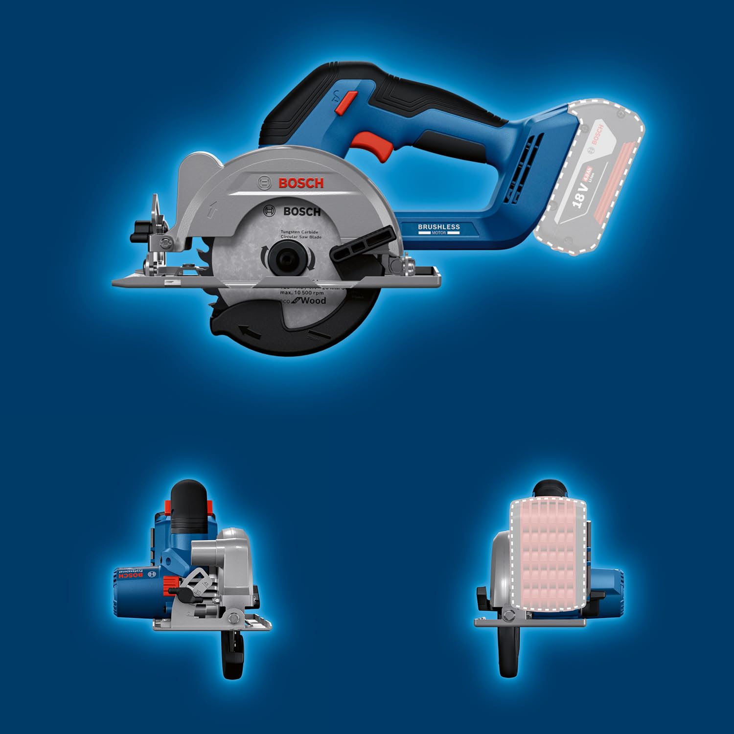 Bosch Professional 18V System Scie circulaire Sans-Fil GKS 18V-51 (moteur sans charbon, 1 lame de scie (140 mm), butée longitudinale, sans batterie/chargeur)