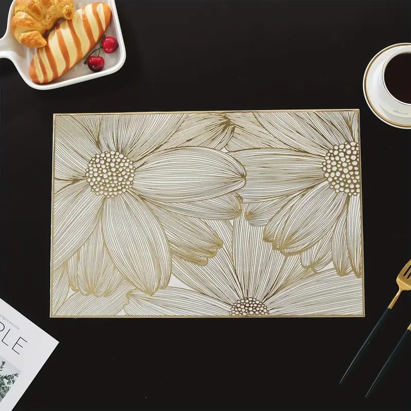 Image of Dakshya Industries PVC Waterproof Table Placemat & Table Runner Combo Set | 6 Dining Table Mats + 1 Runner | Heat Resistant, Washable, Non-Slip Table Mat Set (Luxury Dining)