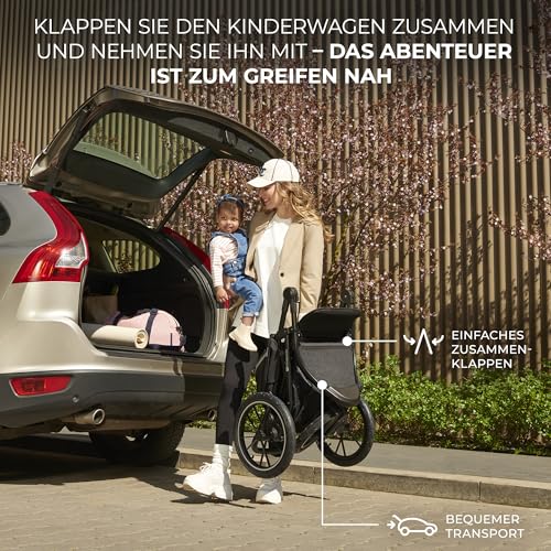 Kinderkraft HELSI 2 Buggy bis 27 kg, Buggy ab geburt, Laufkinderwagen mit große Luftreifen, Liegefunktion, Verstellbarer Elterngriff, Zusammenklappen, Untersitzkorb, Grau
