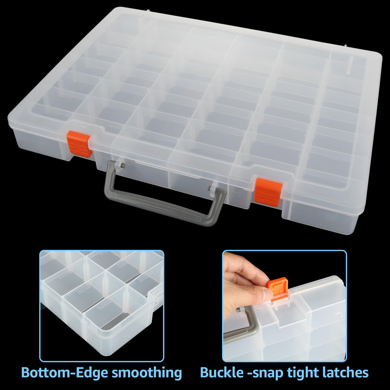 Confezione da 2 scatole organizer per gioielli in plastica trasparente a 48 scomparti, con divisori regolabili, contenitori per gioielli, multi scomparti, per artigianato, perline, gemme, rocce