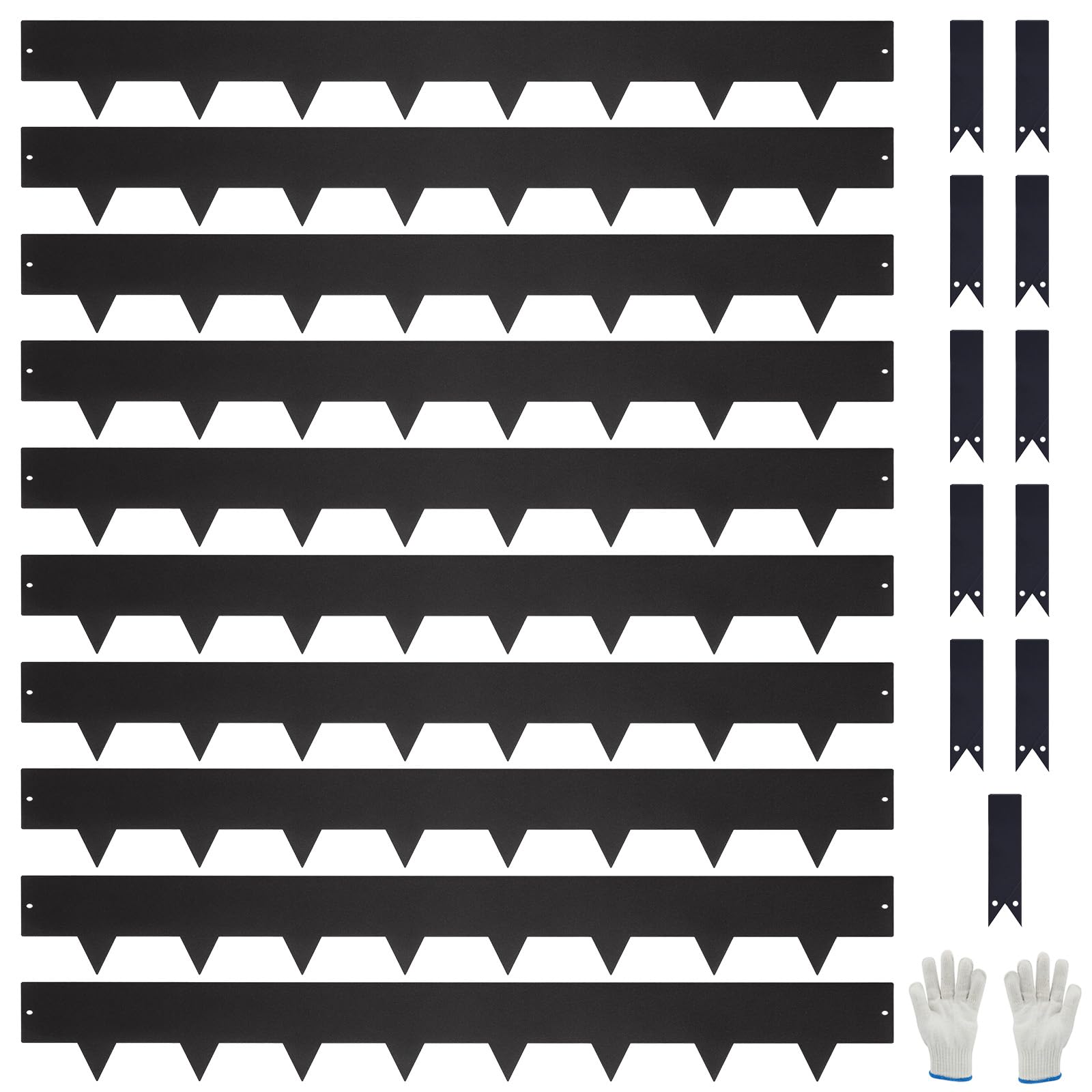 10er-Set feuerverzinkte Rasenkante mit Pulverbeschichtung, 100x15 cm (LxH), Metall-Beeteinfassung, mit 11 Erdclips für Rasen und Gartenwege, 10 m Gesamtlänge #LYLB65BK-DE