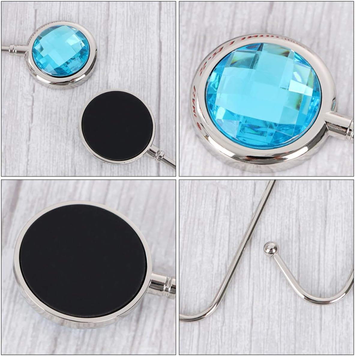 4pcs Light Blue Alloy Purse Hook Hanger Table Desk Handbag Holders Portable Bag Hooks for Women Schoolbag and Backpack Use