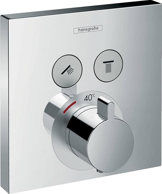hansgrohe ShowerSelect - bateria termostatyczna podtynkowa, armatura łazienkowa z zabezpieczeniem przy 40 °C, thermostat kwadratowy, kran do 2 odbiorników, chrom
