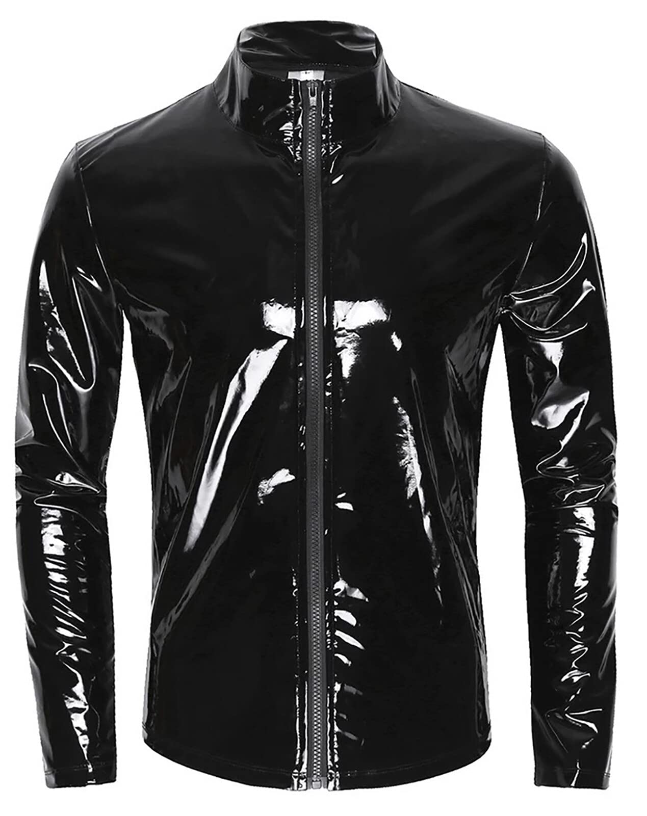 Panegy Men's Liquid Shiny Leather Shirt Jacket Slim Fit Wetlook Party Nightout Club 70s/80s Disco Blouse Tshirt