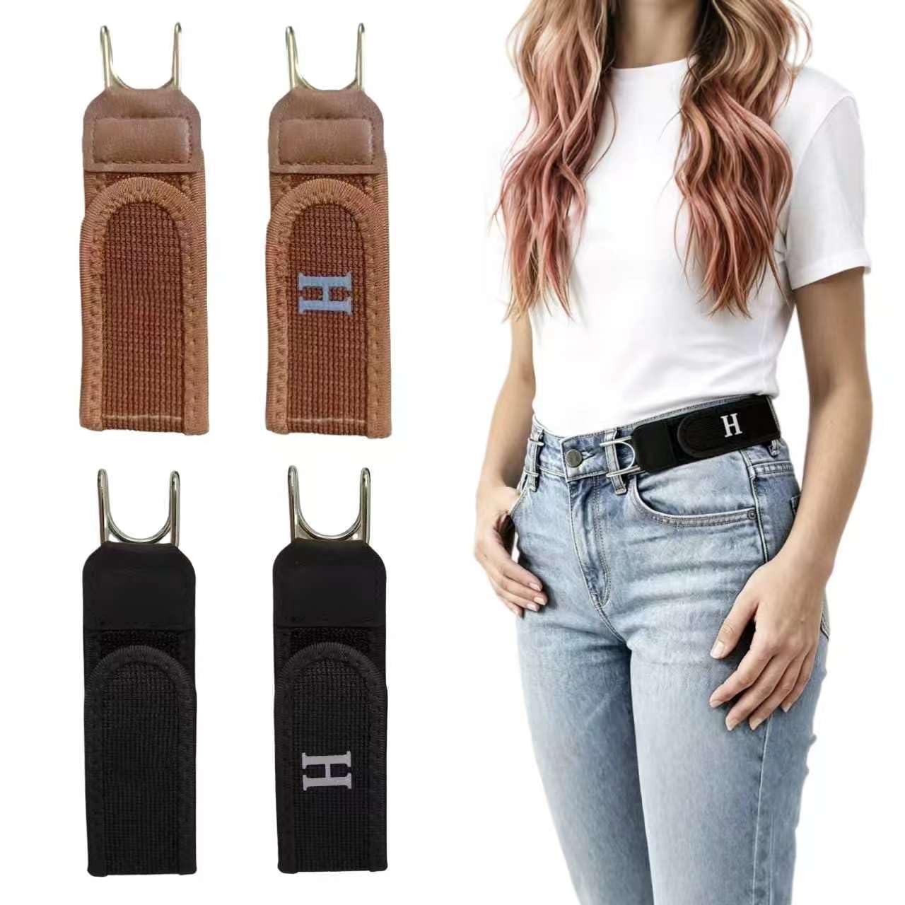 NUANJUYU 4 Pack Adjustable No Buckle Belts for Men Women, Metal Hook Loop Belt with Velcro, Invisible Elastic Belts for Jeans Tool Carry, Work Casual Business – 2 Black 2 Brown